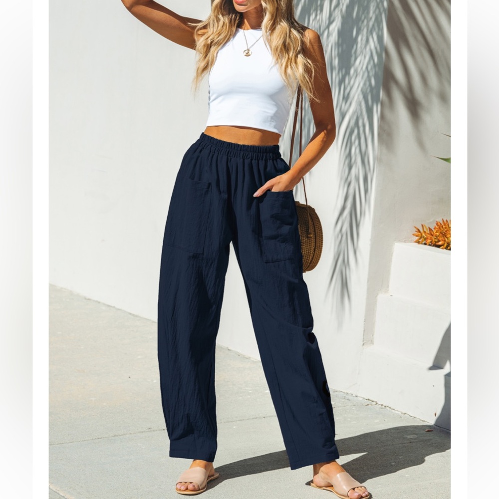 Cupshe Navy High Waist Tapered Pants